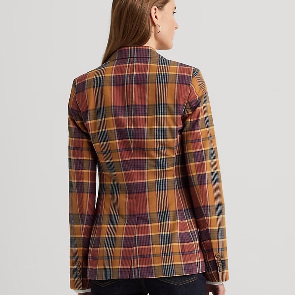 NWT Lauren Ralph Lauren Cotton Madras Blazer - Picture 3 of 11
